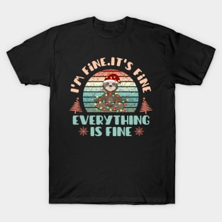I'm fine.It's fine. Everything is fine.Merry Christmas  funny sloth and Сhristmas garland T-Shirt